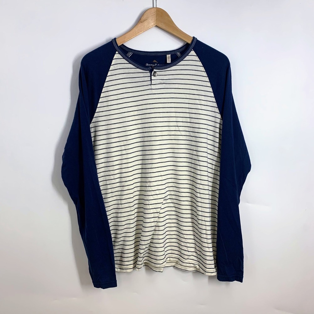 Tommy Bahama Mens Long Sleeve Henley Shirt Striped Island Modern Fit M M Cotton